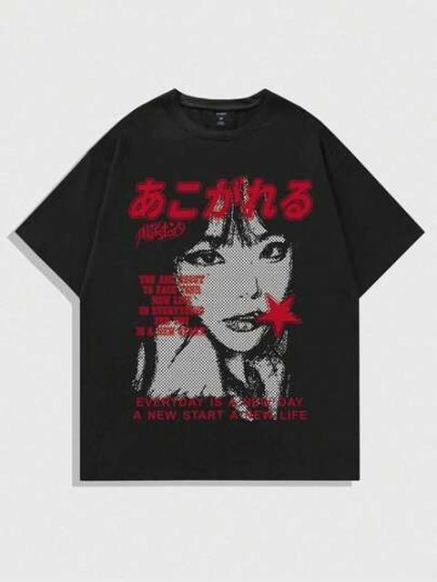 Item No. 06 — Black tee with a red anime portrait