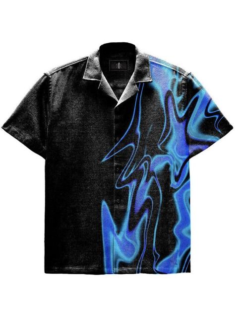 Item No. 08 — Black and blue swirl camp-collar shirt