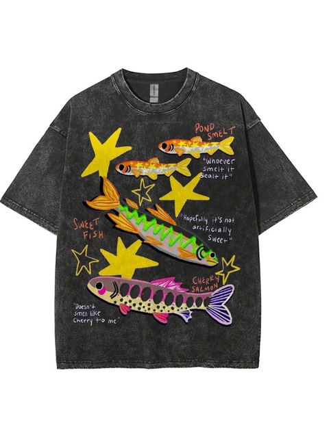 Item No. 11 — Washed black tee with fish and stars